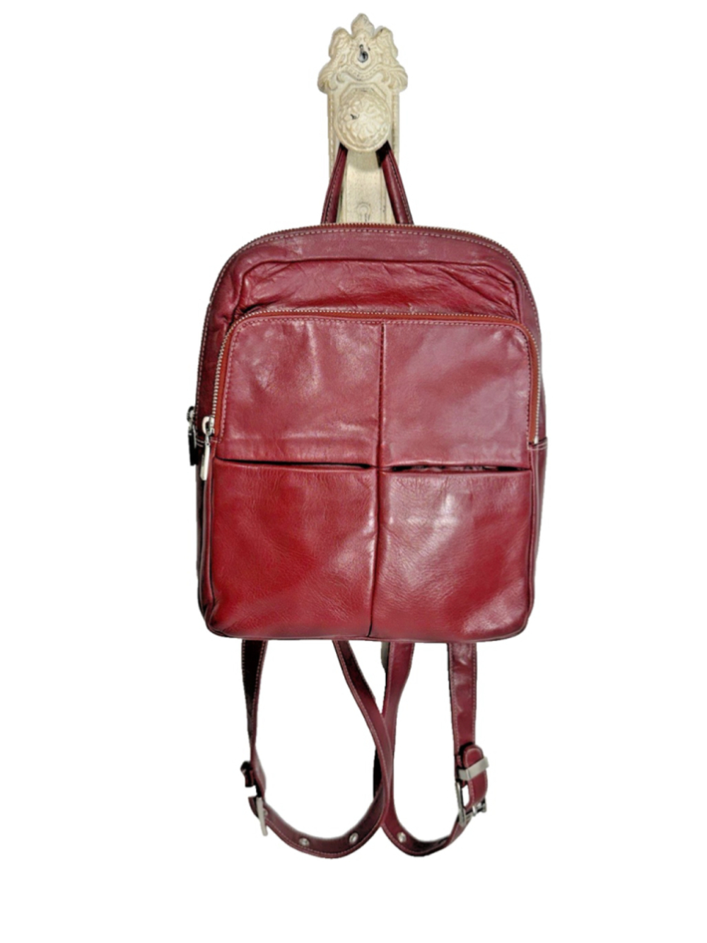 Perlina Zip BURGUNDY RED Leather Backpack Bag BUILT IN WALLET